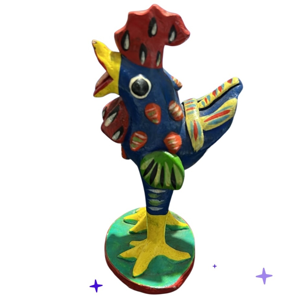 Ortega Vtg Folk Art Rooster Handcrafted Signed Flowers Clay Mexican Pottery - Picture 3 of 7